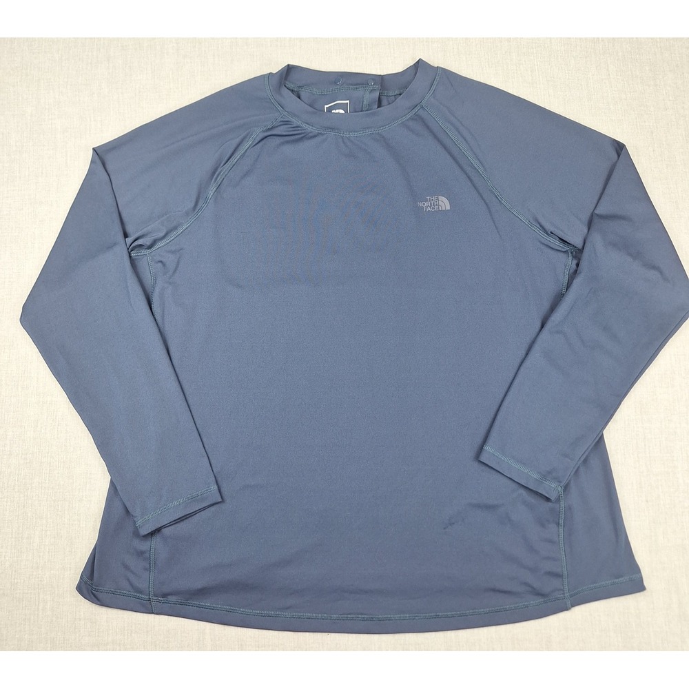 The North Face Womens 2X Steel Blue Long Sleeve Rash Guard Swim Top Snaps